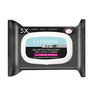 Clinians Salviette Detox Struccanti - Viso, Occhi e Labbra con Carbone Vegetale -25 pz