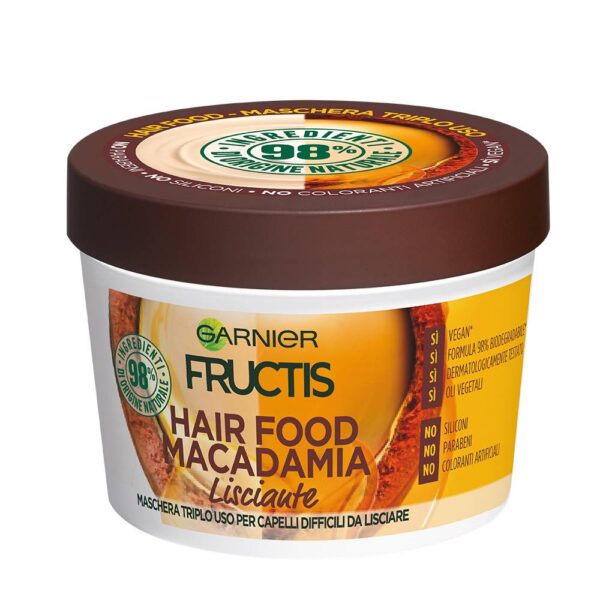 Fructis Maschera Hair Food Macadamia 3in1 per capelli difficili da lisciare -390 ml