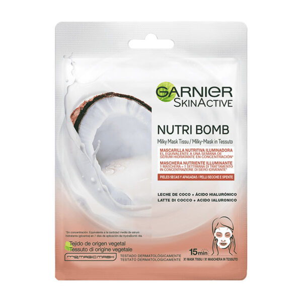Garnier Maschera in Tessuto Latte di Cocco e Acido Ialuronico Nutriente Illuminante per Pelli Secche e Molto Secche