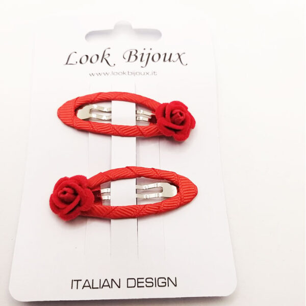 Look Bijoux Mollette per Capelli Coppia Fiori Colore Rosso