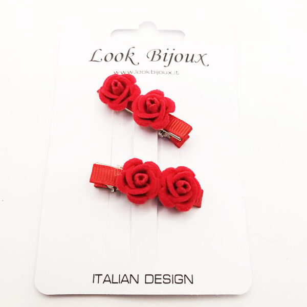 Look Bijoux Mollette per Capelli con Rosa Colore Rosso