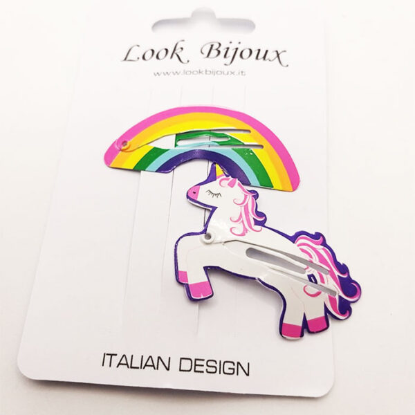 Look Bijoux Mollette per Capelli Coppia Unicorno + Arcobaleno