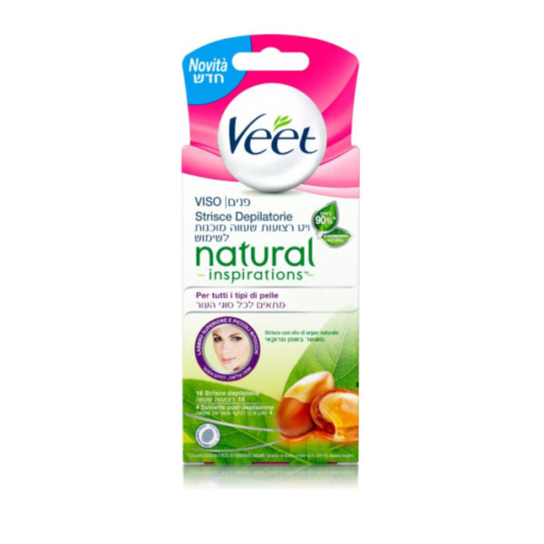 Veet Strisce Depilatorie Viso Natural Inspirations con Olio di Argan 16 pz
